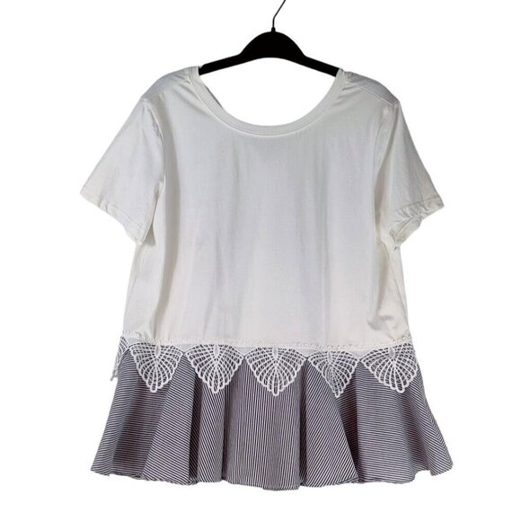 Shein Blouse Ruffel & Lace Edging Flair Cotton Cottage Preppy Bow in Back - Picture 9 of 9